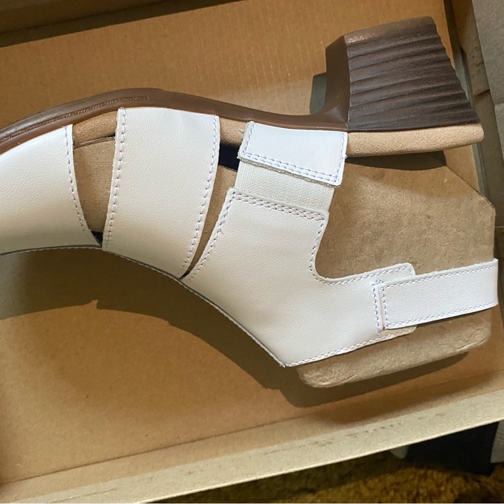White and Brown Leather Mules with Minimalist Design